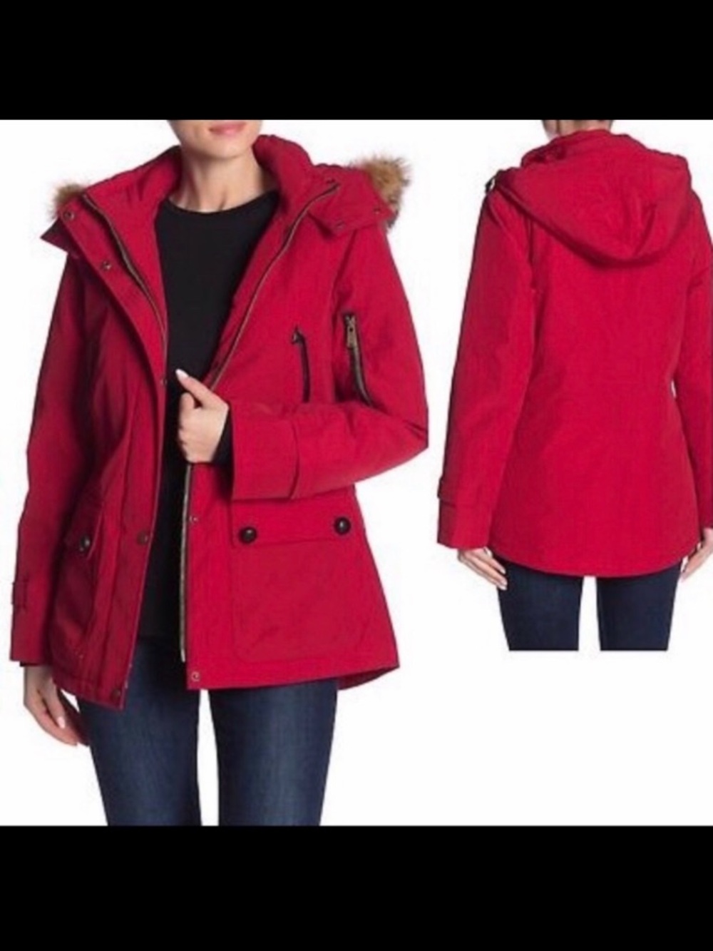 PENDLETON Bachelor Water Repellent Hooded Down Parka with Coyote Fur Trim Red XS
